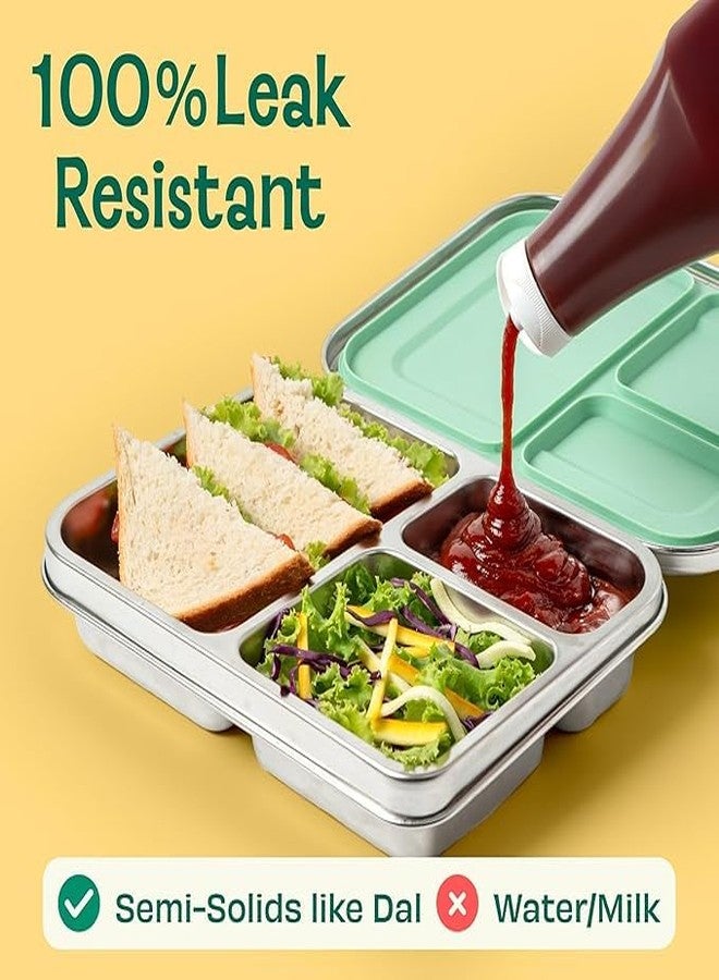 Basil Bento Neo Classic 2025 - New & Improved, 1000ml 3-Compartment Stainless Steel Lunch Box for Adults, Teens & Kids | Leak-Proof & Easy to Open Tiffin for Office, School, College - Matcha - Image 5